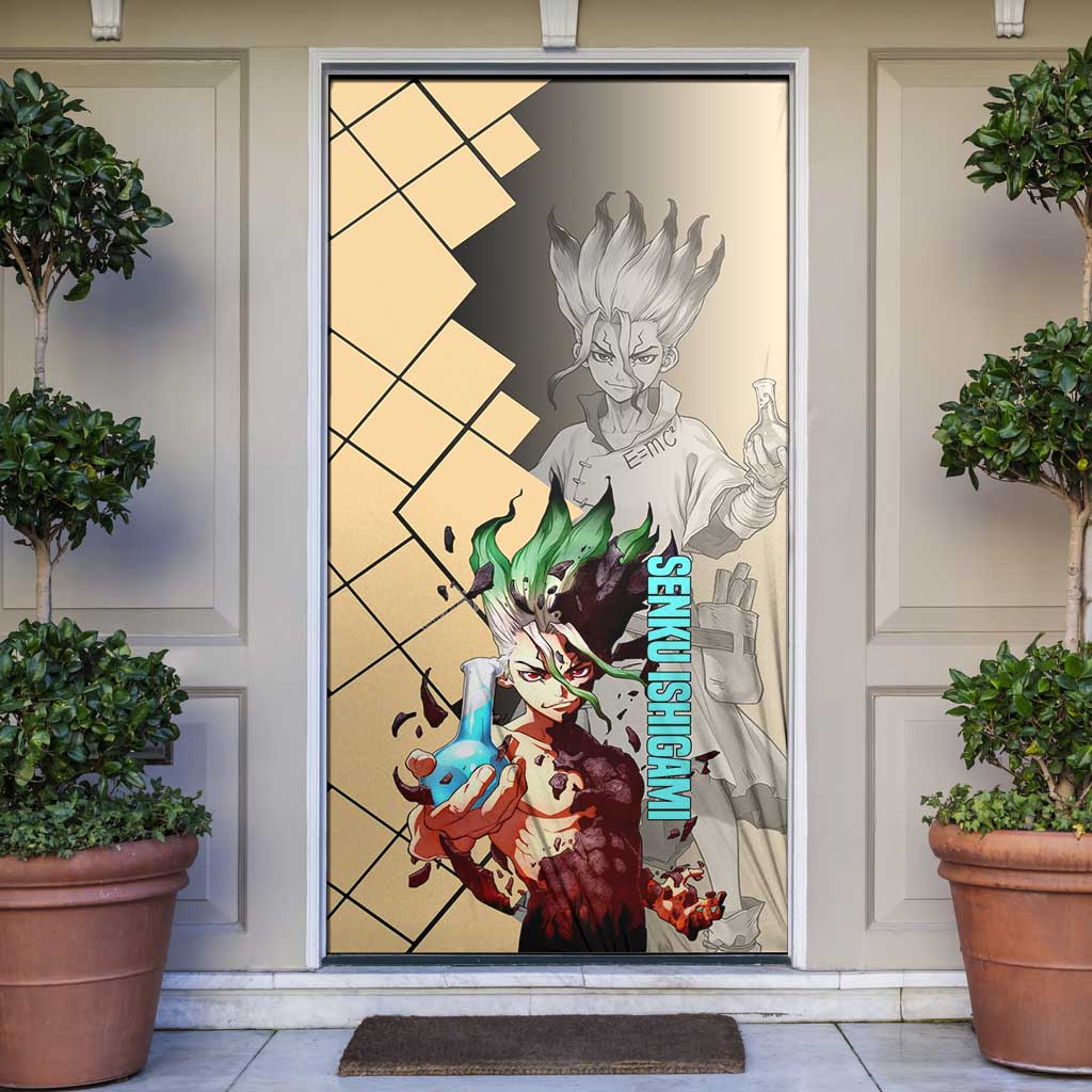 Senku Ishigami Dr. Stone Door Cover with Science Experiment Pose and Innovative Genius Design - The Mazicc