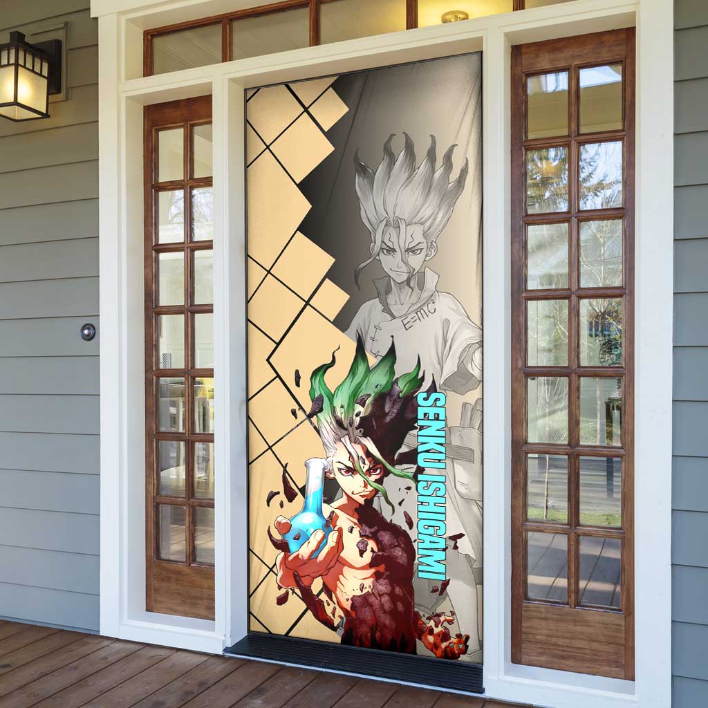 Senku Ishigami Dr. Stone Door Cover with Science Experiment Pose and Innovative Genius Design - The Mazicc