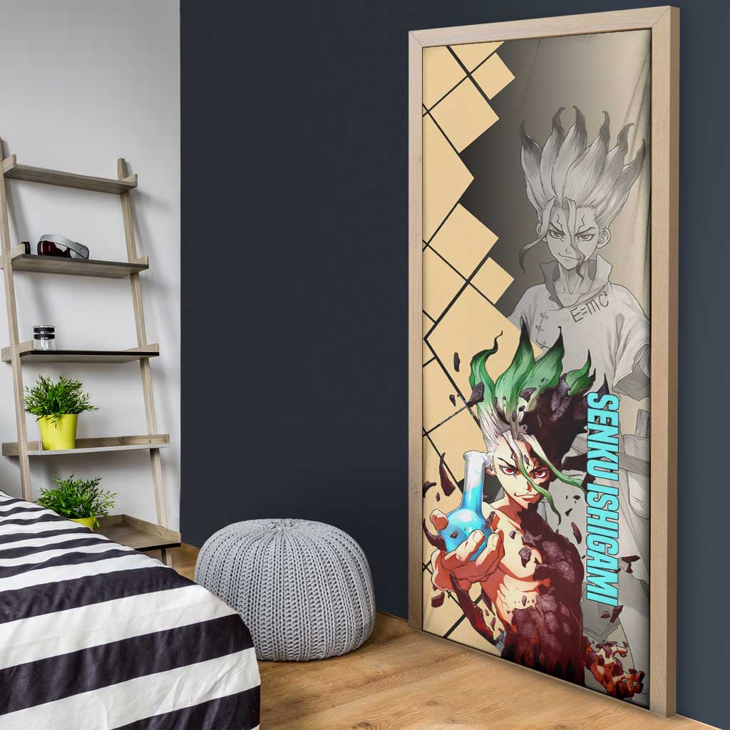Senku Ishigami Dr. Stone Door Cover with Science Experiment Pose and Innovative Genius Design - The Mazicc