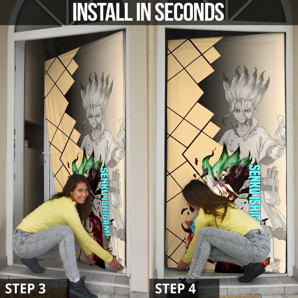 Senku Ishigami Dr. Stone Door Cover with Science Experiment Pose and Innovative Genius Design - The Mazicc