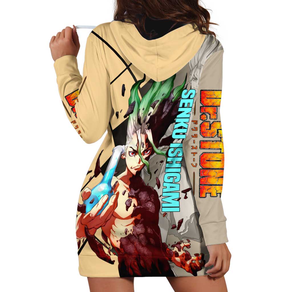 Senku Ishigami Dr. Stone Hoodie Dress with Science Experiment Pose and Innovative Genius Design - The Mazicc