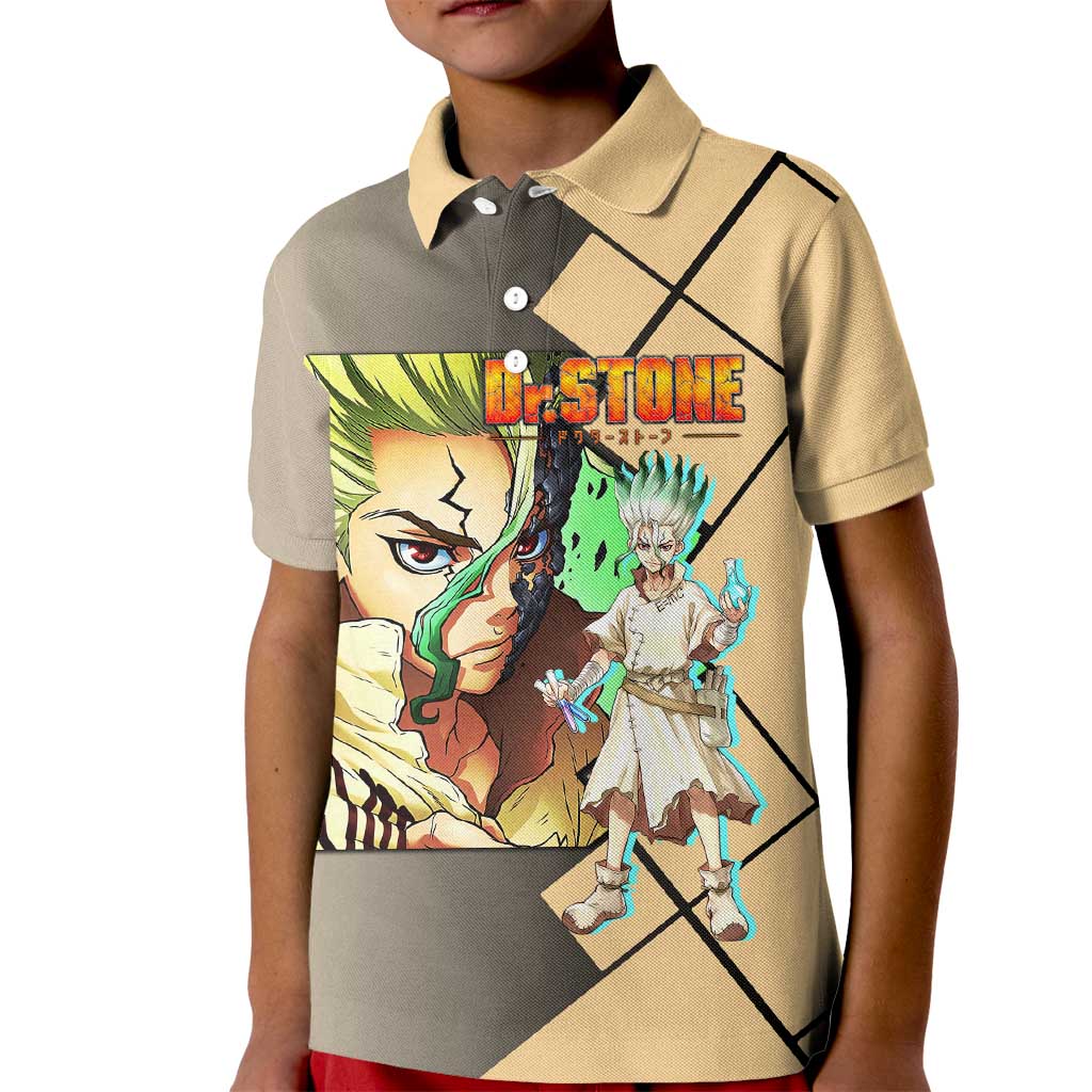 Senku Ishigami Dr. Stone Kid Polo Shirt with Science Experiment Pose and Innovative Genius Design - The Mazicc