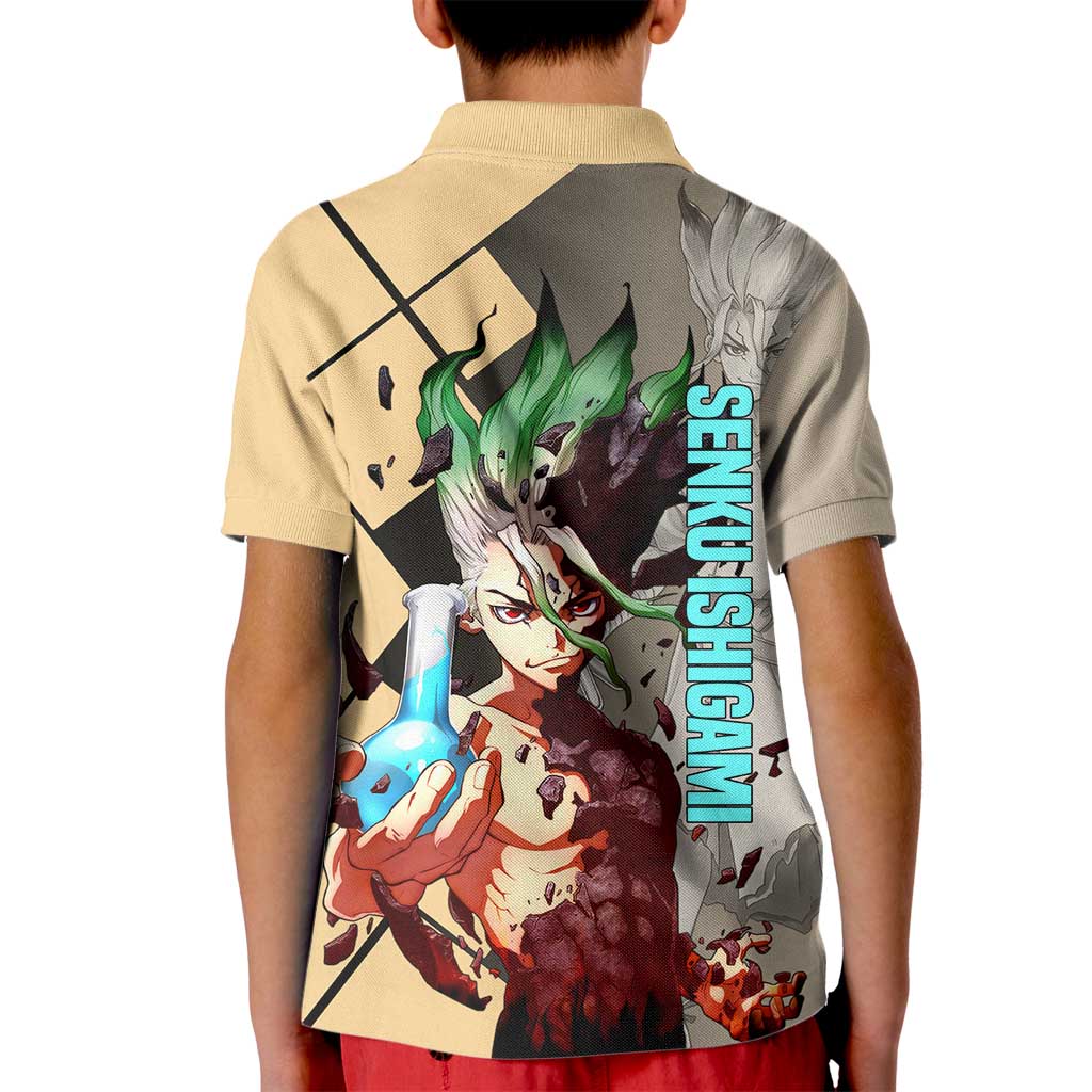 Senku Ishigami Dr. Stone Kid Polo Shirt with Science Experiment Pose and Innovative Genius Design - The Mazicc