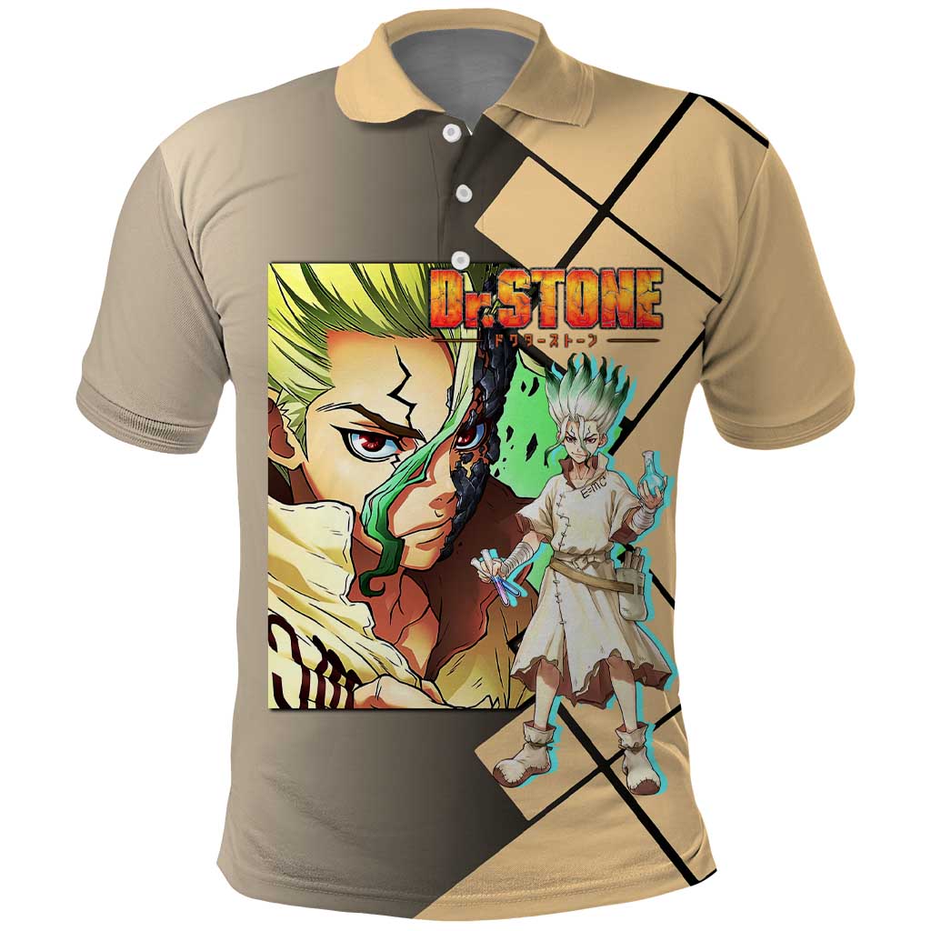 Senku Ishigami Dr. Stone Polo Shirt with Science Experiment Pose and Innovative Genius Design - The Mazicc