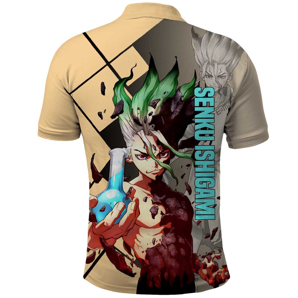 Senku Ishigami Dr. Stone Polo Shirt with Science Experiment Pose and Innovative Genius Design - The Mazicc