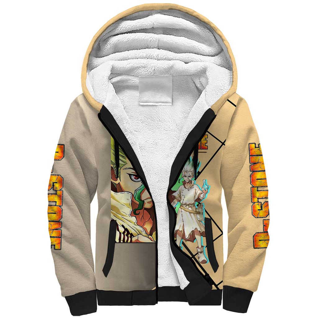 Senku Ishigami Dr. Stone Sherpa Hoodie with Science Experiment Pose and Innovative Genius Design - The Mazicc