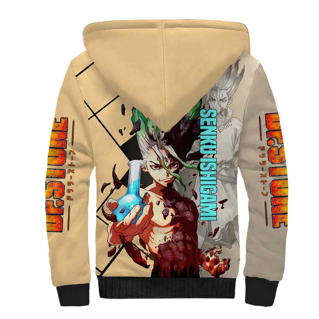 Senku Ishigami Dr. Stone Sherpa Hoodie with Science Experiment Pose and Innovative Genius Design - The Mazicc