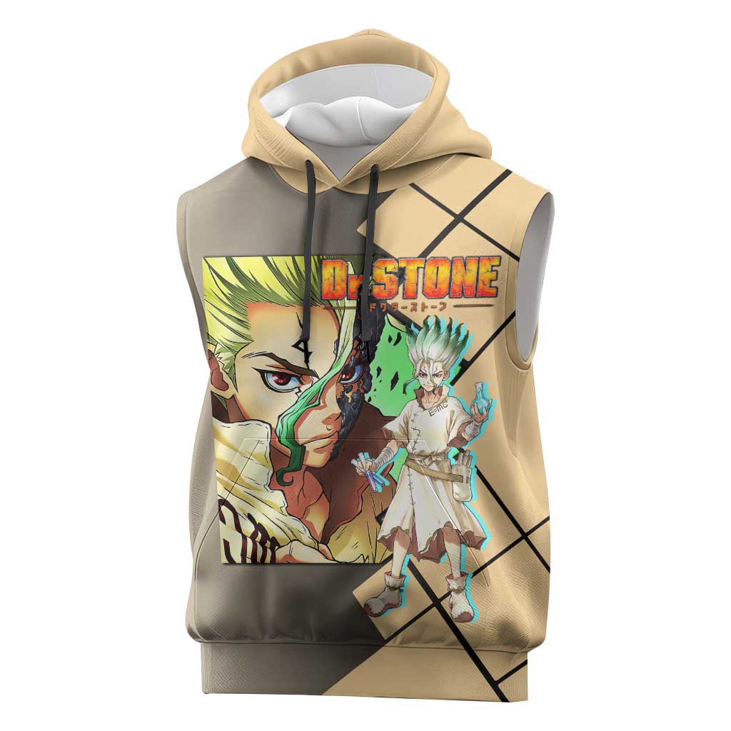 Senku Ishigami Dr. Stone Sleeveless Hoodie with Science Experiment Pose and Innovative Genius Design - The Mazicc