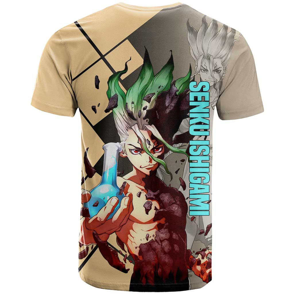 Senku Ishigami Dr. Stone T Shirt with Science Experiment Pose and Innovative Genius Design - The Mazicc
