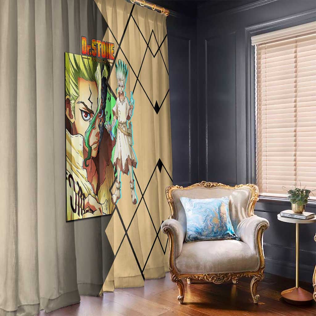 Senku Ishigami Dr. Stone Window Curtain with Science Experiment Pose and Innovative Genius Design - The Mazicc