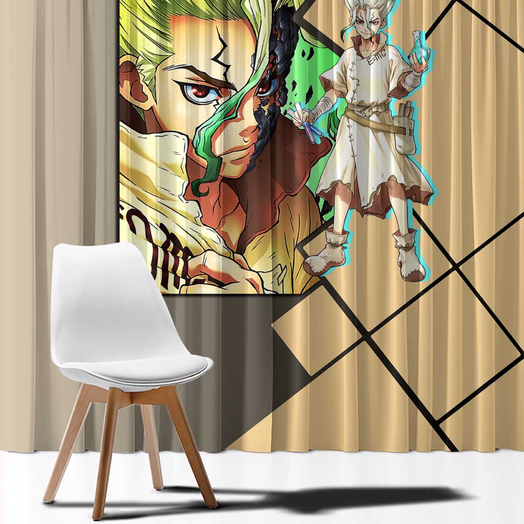 Senku Ishigami Dr. Stone Window Curtain with Science Experiment Pose and Innovative Genius Design - The Mazicc