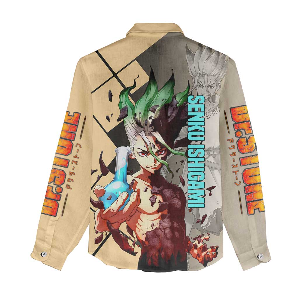 Senku Ishigami Dr. Stone Women Casual Shirt with Science Experiment Pose and Innovative Genius Design - The Mazicc