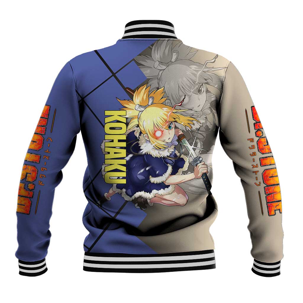 Kohaku Dr. Stone Baseball Jacket with Combat Stance and Brave Adventure Design - The Mazicc