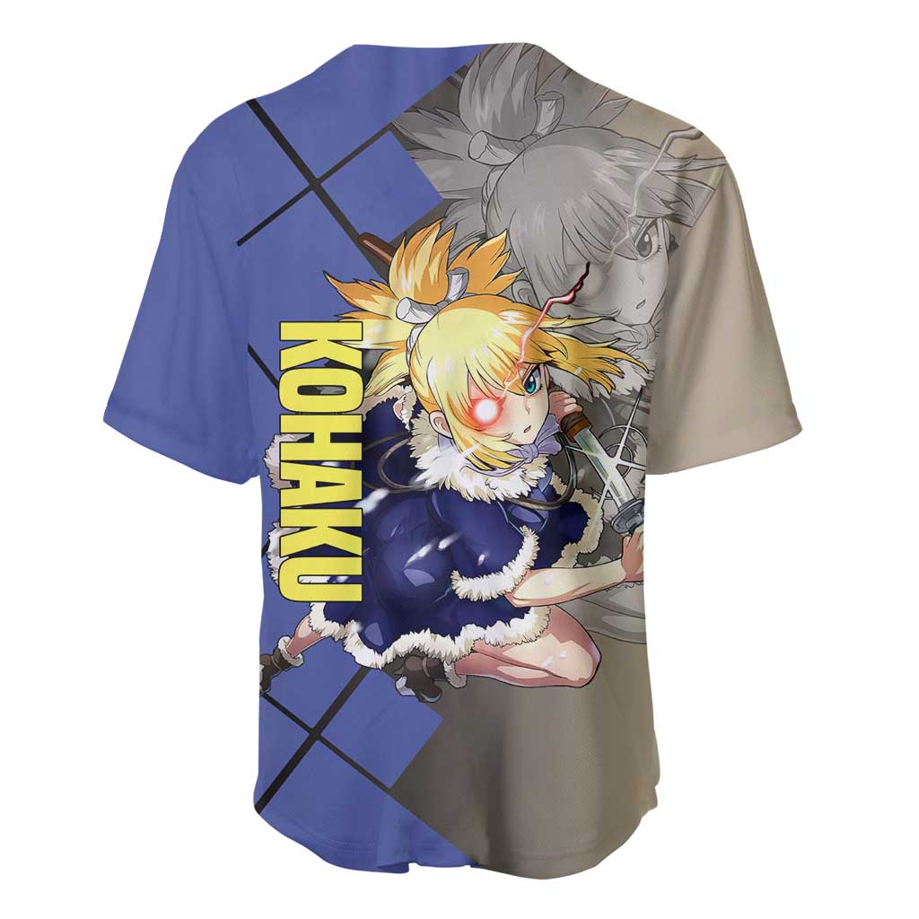 Kohaku Dr. Stone Baseball Jersey with Combat Stance and Brave Adventure Design - The Mazicc