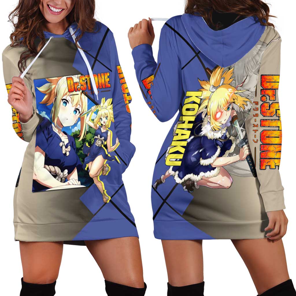 Kohaku Dr. Stone Hoodie Dress with Combat Stance and Brave Adventure Design - The Mazicc