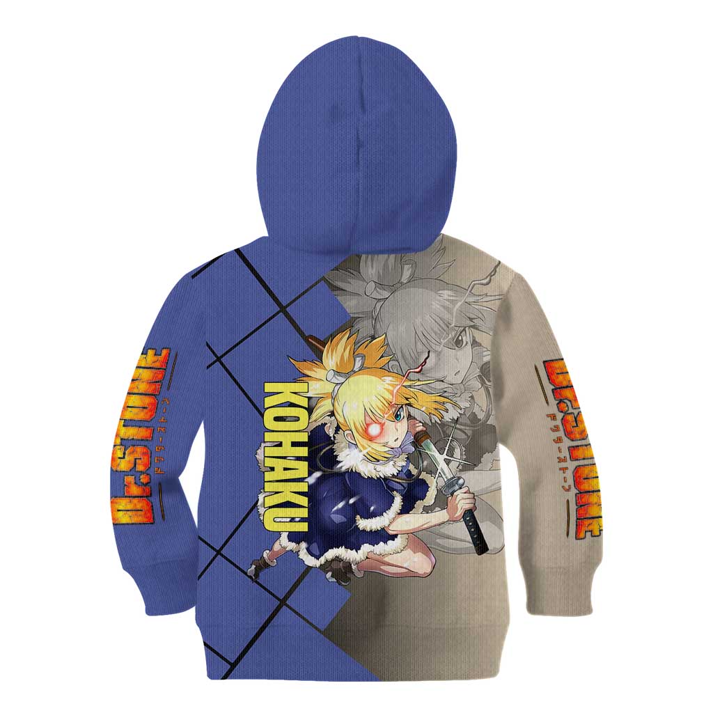 Kohaku Dr. Stone Kid Hoodie with Combat Stance and Brave Adventure Design - The Mazicc