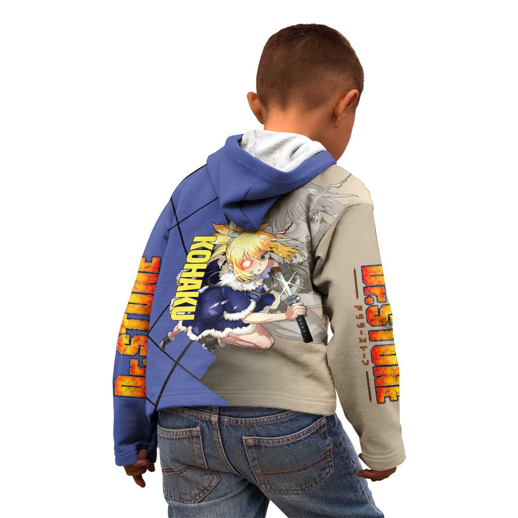 Kohaku Dr. Stone Kid Hoodie with Combat Stance and Brave Adventure Design - The Mazicc