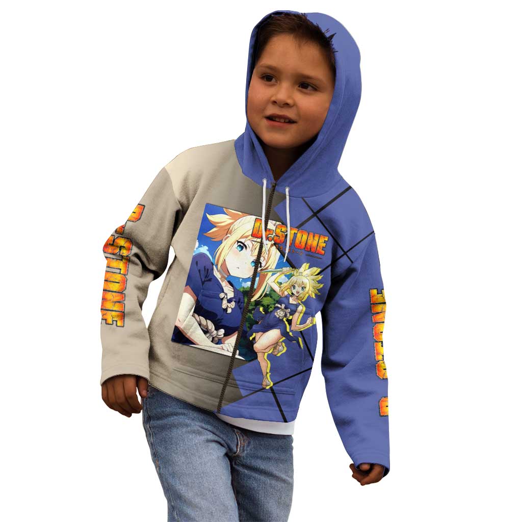Kohaku Dr. Stone Kid Hoodie with Combat Stance and Brave Adventure Design - The Mazicc