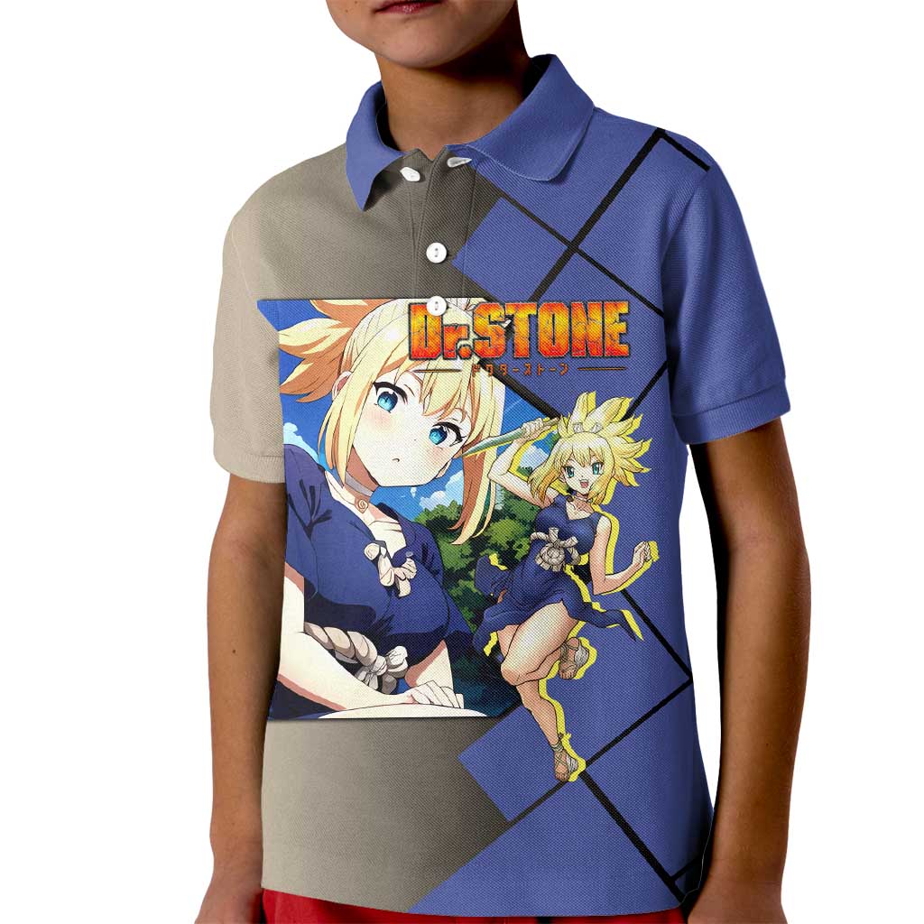 Kohaku Dr. Stone Kid Polo Shirt with Combat Stance and Brave Adventure Design - The Mazicc