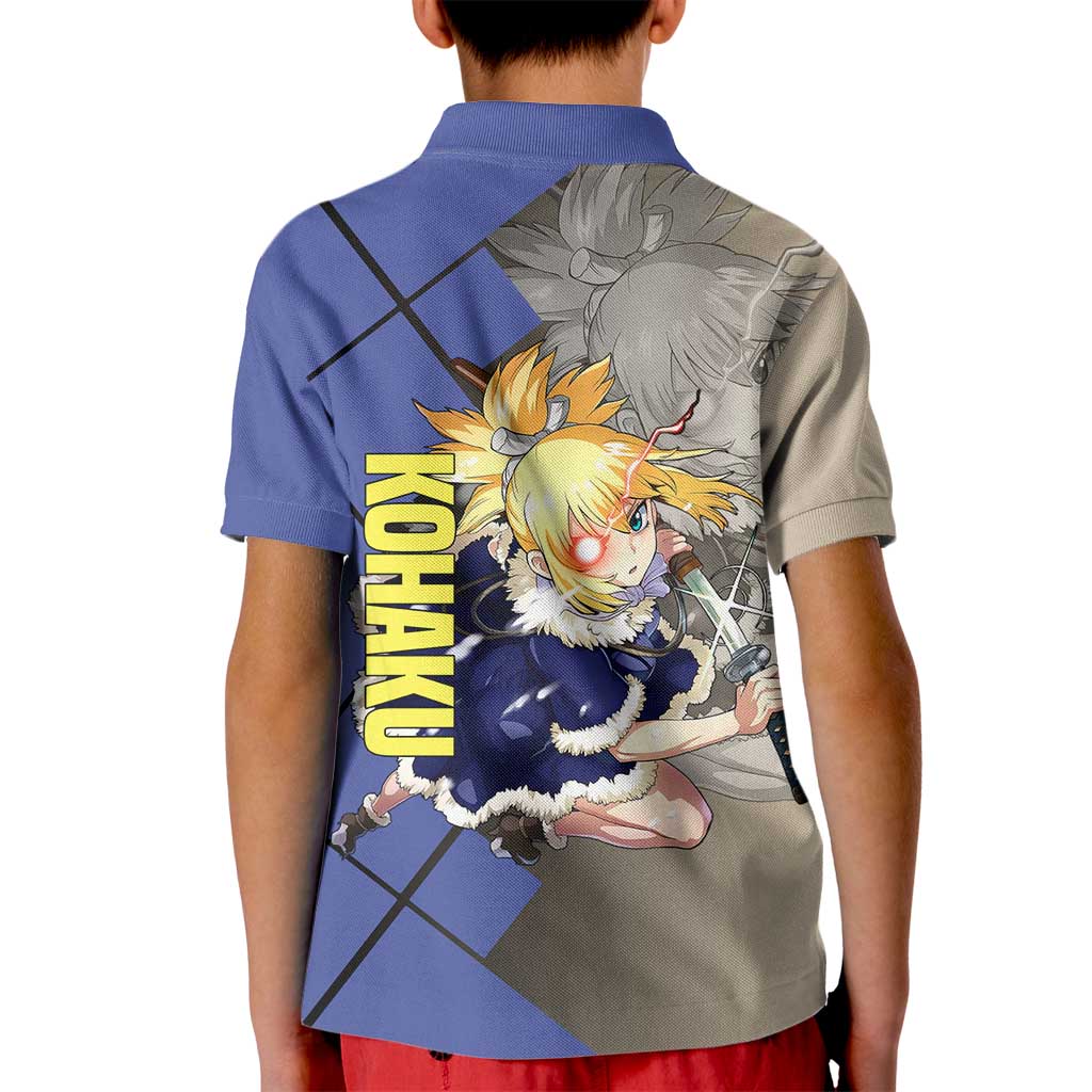 Kohaku Dr. Stone Kid Polo Shirt with Combat Stance and Brave Adventure Design - The Mazicc