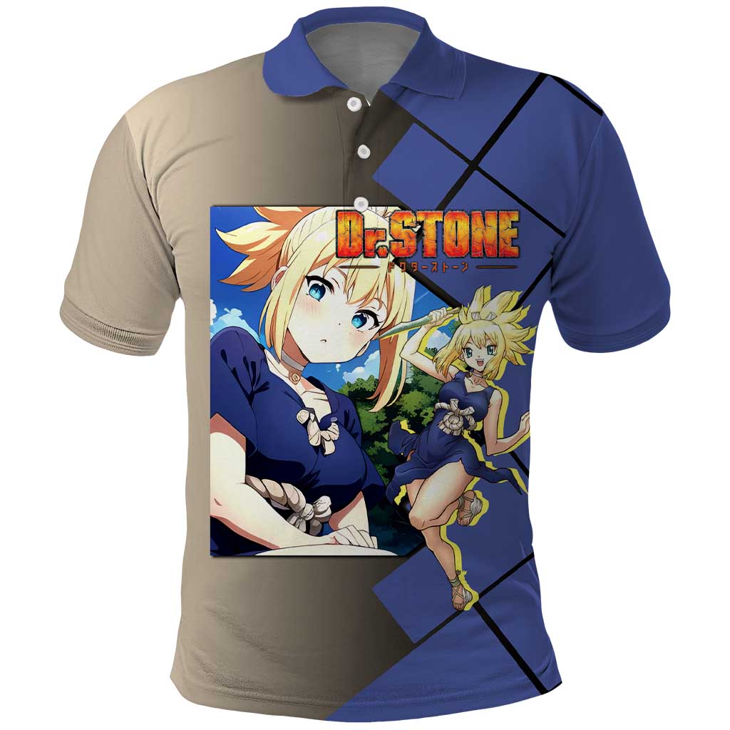 Kohaku Dr. Stone Polo Shirt with Combat Stance and Brave Adventure Design - The Mazicc