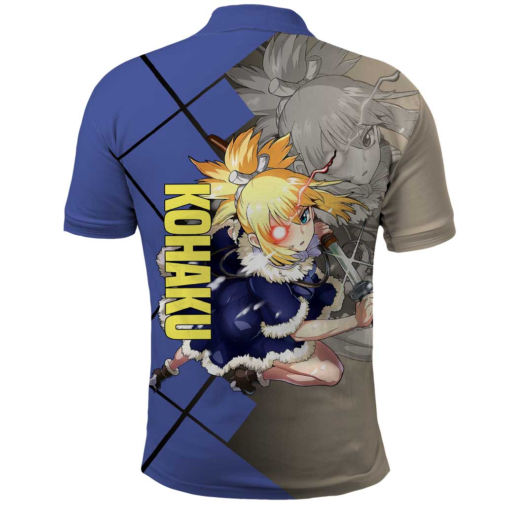 Kohaku Dr. Stone Polo Shirt with Combat Stance and Brave Adventure Design - The Mazicc
