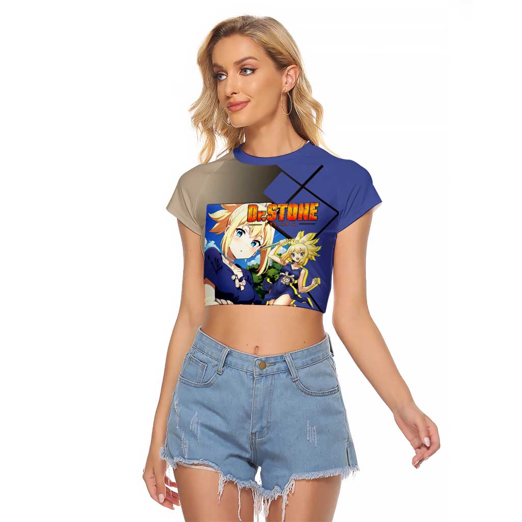Kohaku Dr. Stone Raglan Cropped T Shirt with Combat Stance and Brave Adventure Design - The Mazicc