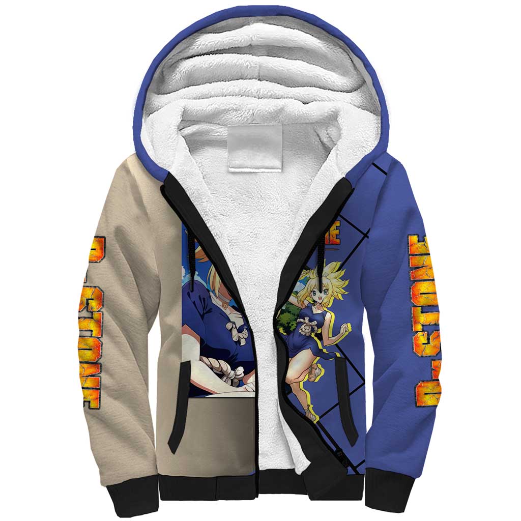 Kohaku Dr. Stone Sherpa Hoodie with Combat Stance and Brave Adventure Design - The Mazicc