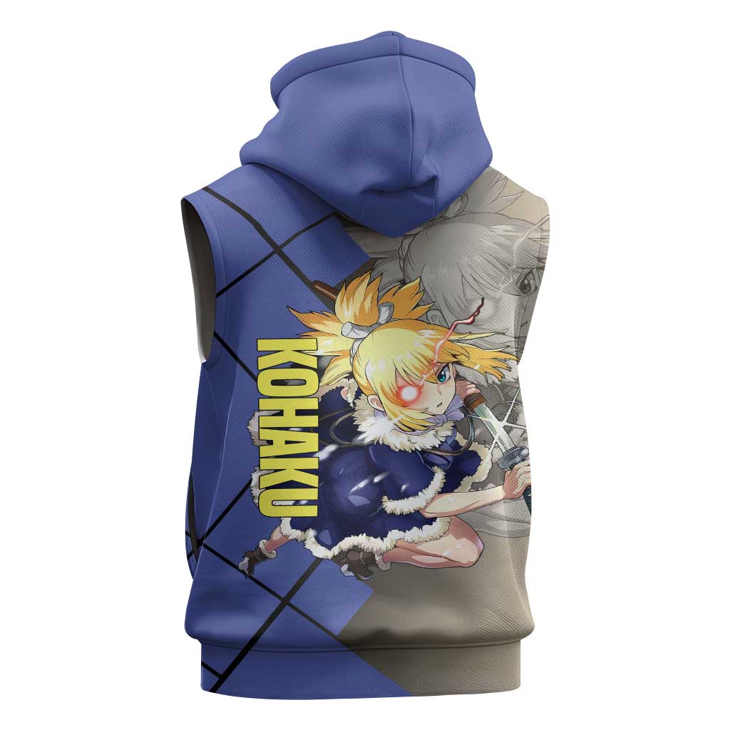 Kohaku Dr. Stone Sleeveless Hoodie with Combat Stance and Brave Adventure Design - The Mazicc