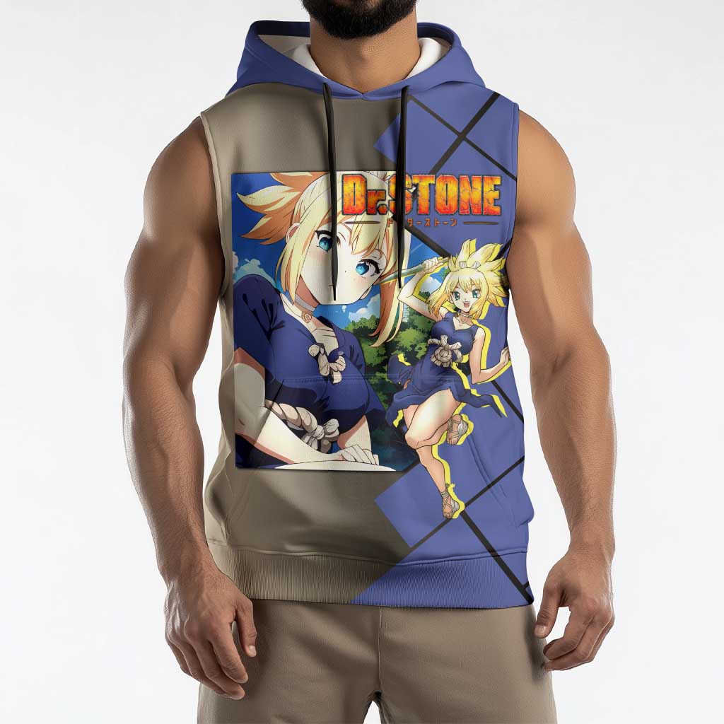 Kohaku Dr. Stone Sleeveless Hoodie with Combat Stance and Brave Adventure Design - The Mazicc