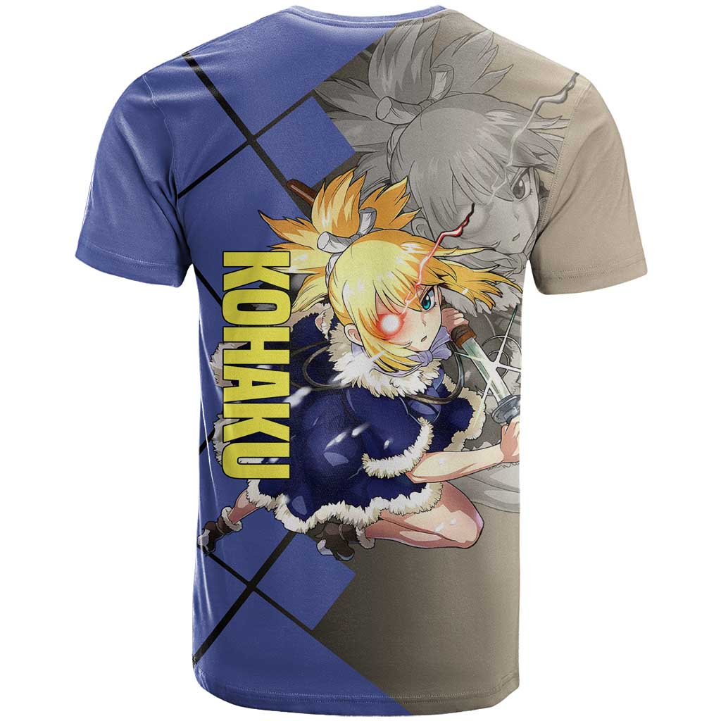 Kohaku Dr. Stone T Shirt with Combat Stance and Brave Adventure Design - The Mazicc