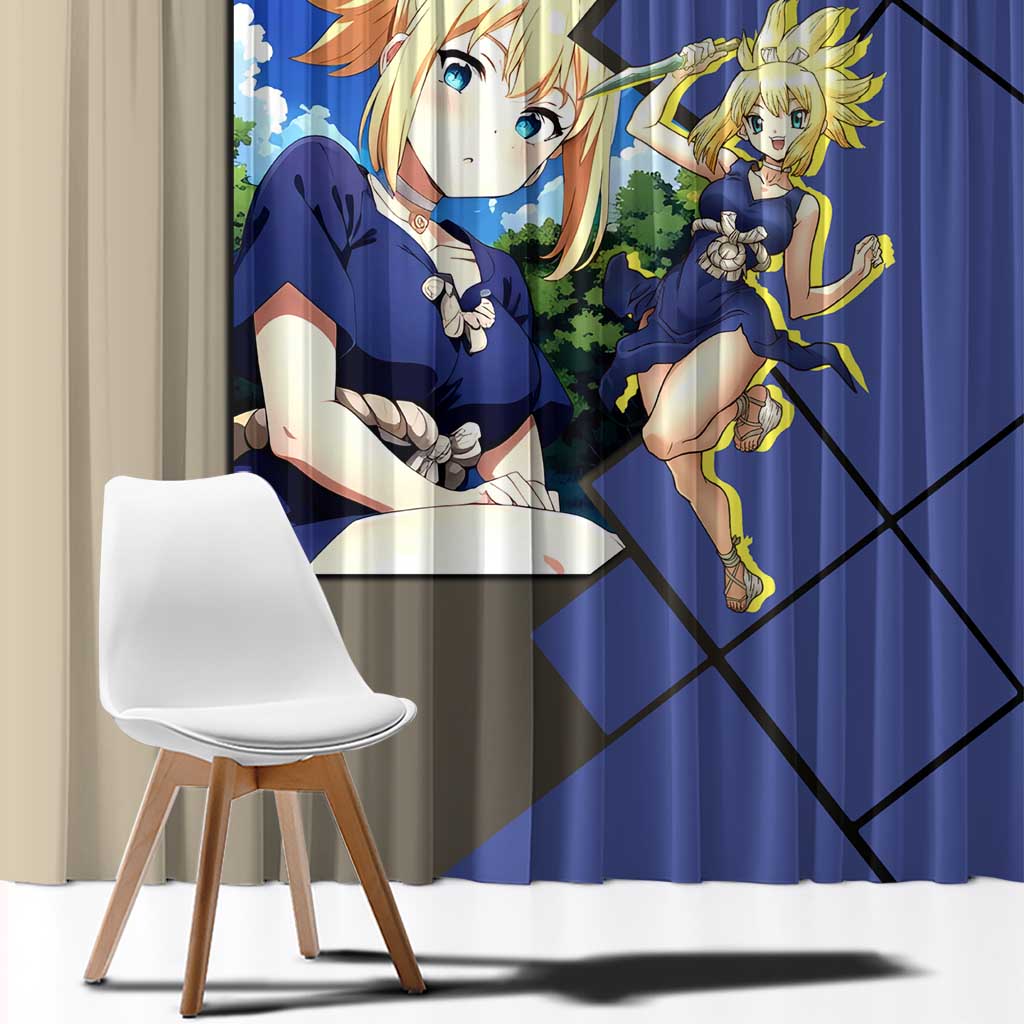 Kohaku Dr. Stone Window Curtain with Combat Stance and Brave Adventure Design - The Mazicc