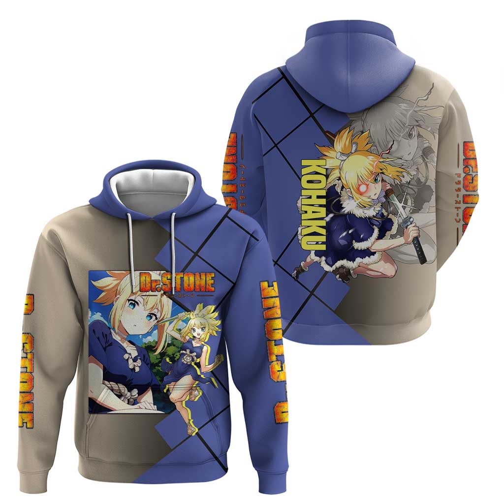 Kohaku Dr. Stone Zip Hoodie with Combat Stance and Brave Adventure Design - The Mazicc