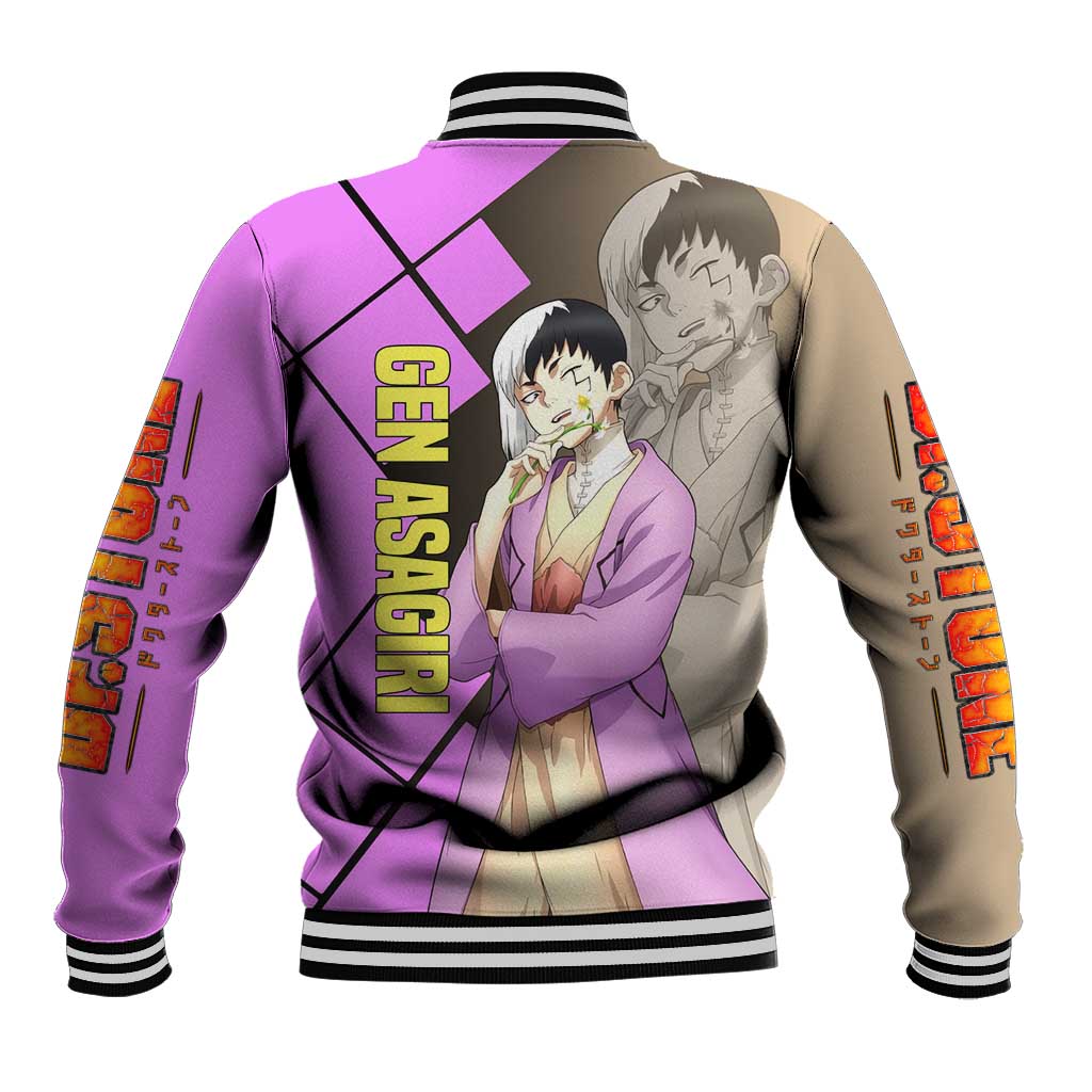 Gen Asagiri Dr. Stone Baseball Jacket with Mind Reading Pose and Clever Strategy Design - The Mazicc