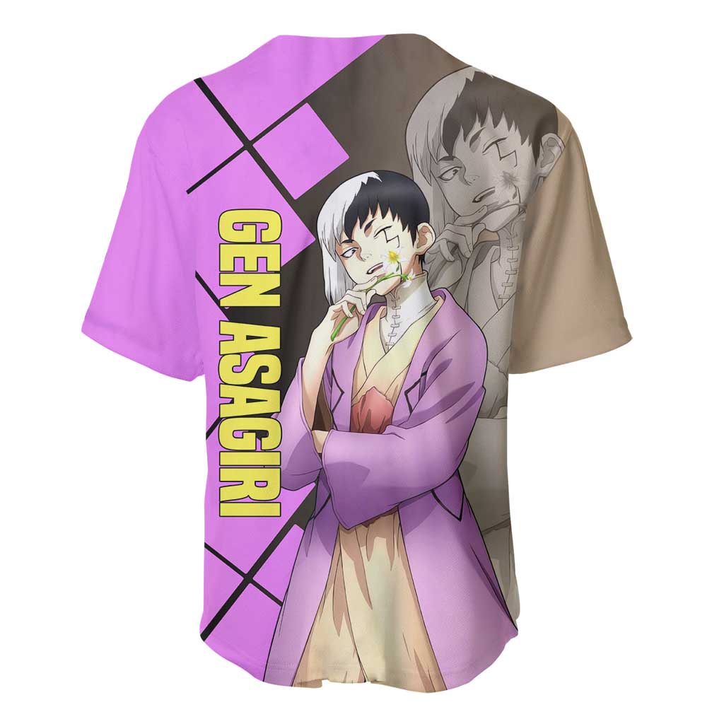 Gen Asagiri Dr. Stone Baseball Jersey with Mind Reading Pose and Clever Strategy Design - The Mazicc