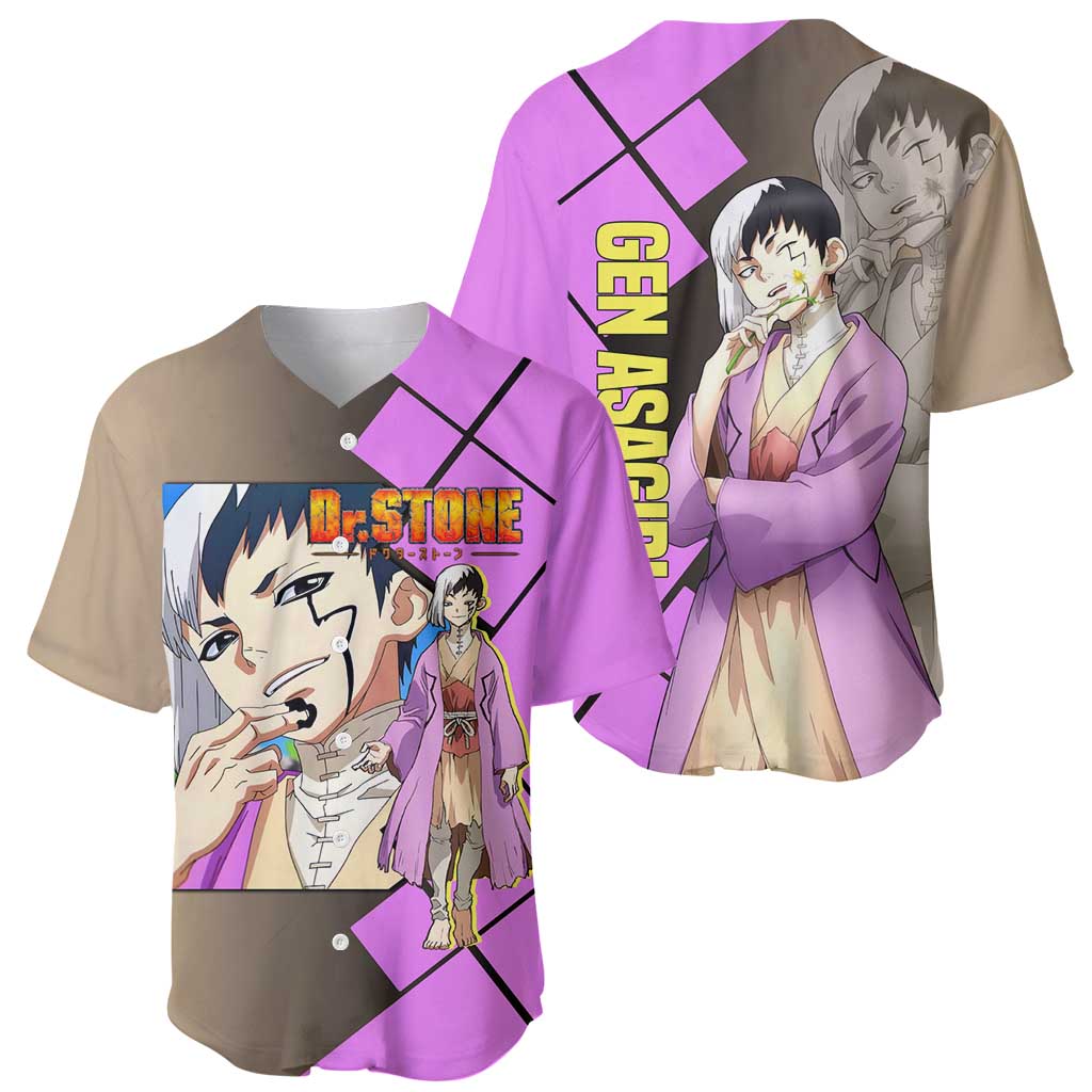 Gen Asagiri Dr. Stone Baseball Jersey with Mind Reading Pose and Clever Strategy Design - The Mazicc