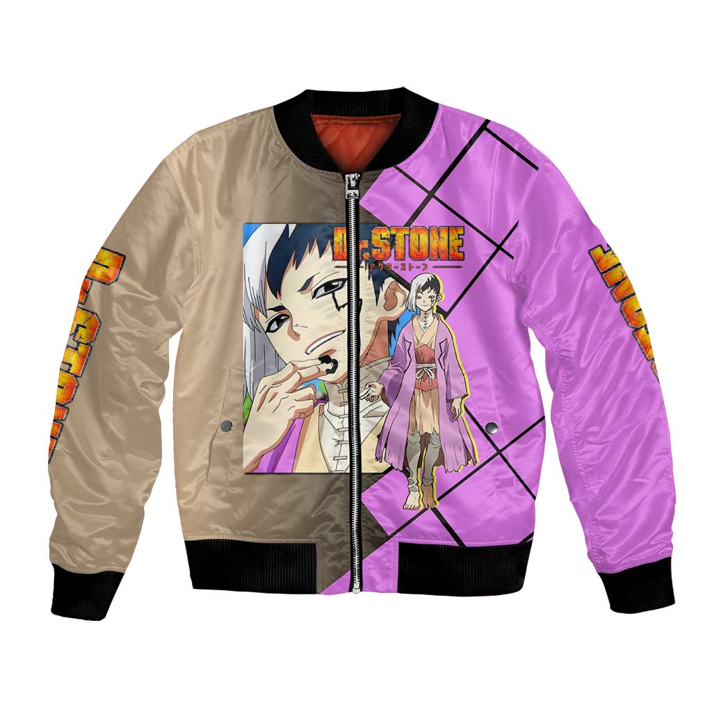 Gen Asagiri Dr. Stone Bomber Jacket with Mind Reading Pose and Clever Strategy Design - The Mazicc