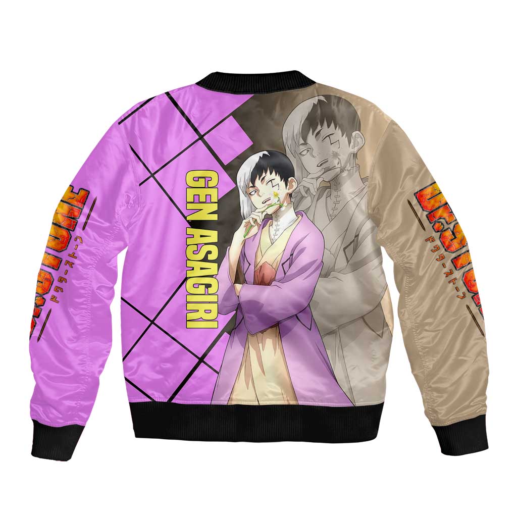 Gen Asagiri Dr. Stone Bomber Jacket with Mind Reading Pose and Clever Strategy Design - The Mazicc
