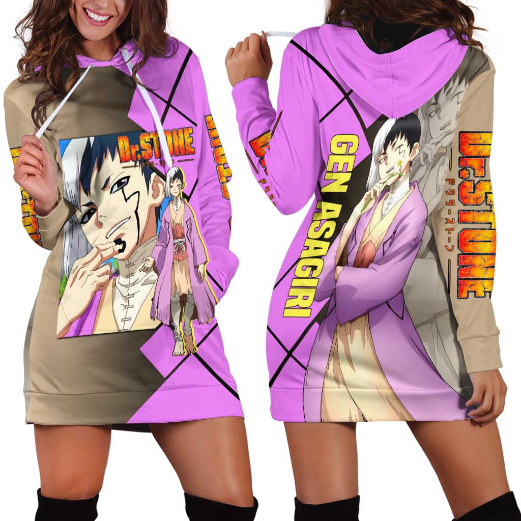 Gen Asagiri Dr. Stone Hoodie Dress with Mind Reading Pose and Clever Strategy Design - The Mazicc
