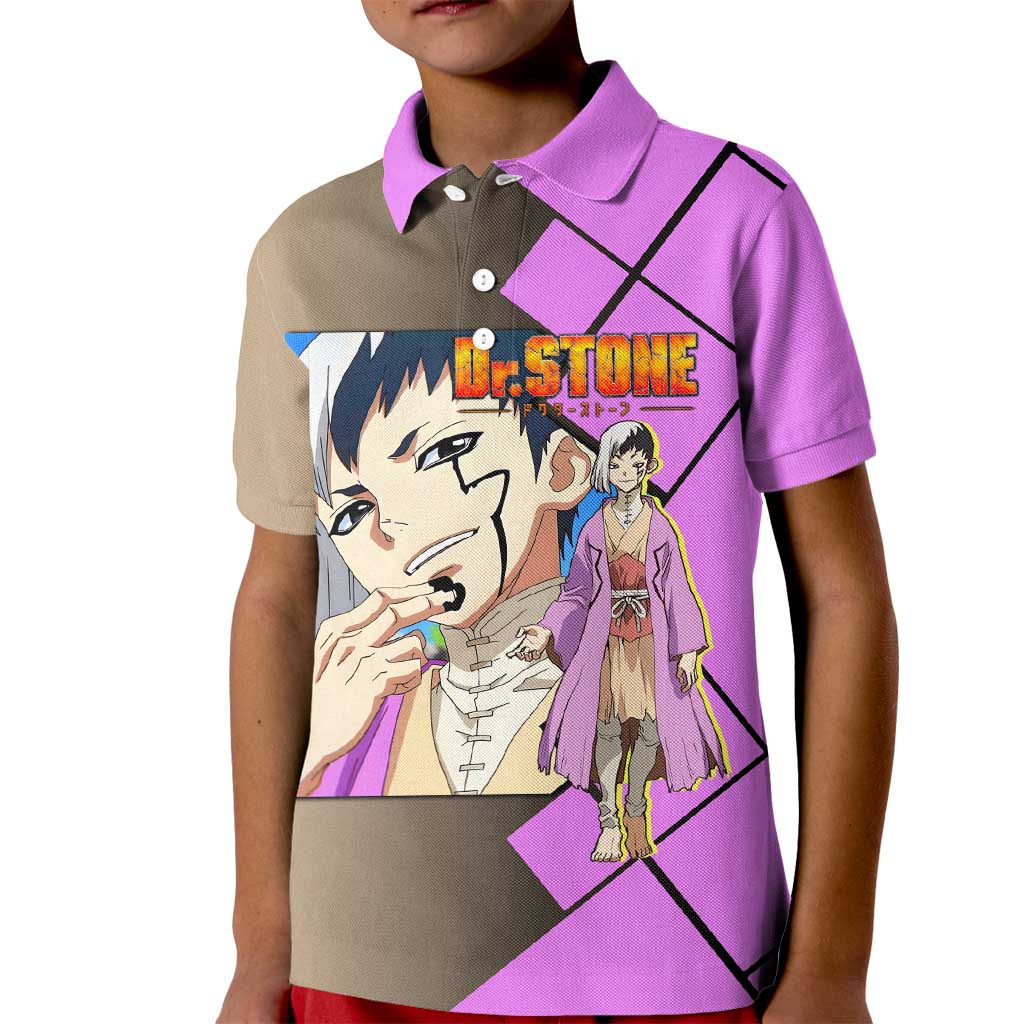 Gen Asagiri Dr. Stone Kid Polo Shirt with Mind Reading Pose and Clever Strategy Design - The Mazicc
