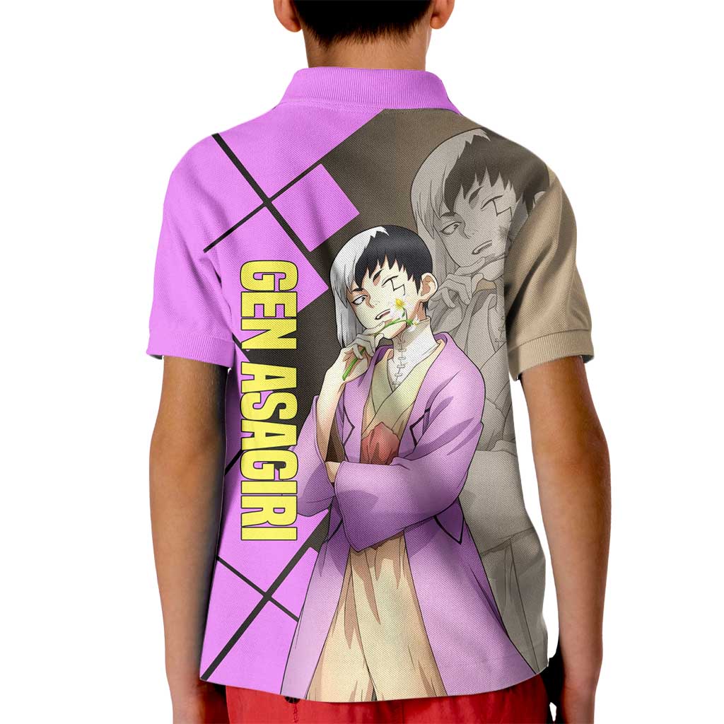 Gen Asagiri Dr. Stone Kid Polo Shirt with Mind Reading Pose and Clever Strategy Design - The Mazicc