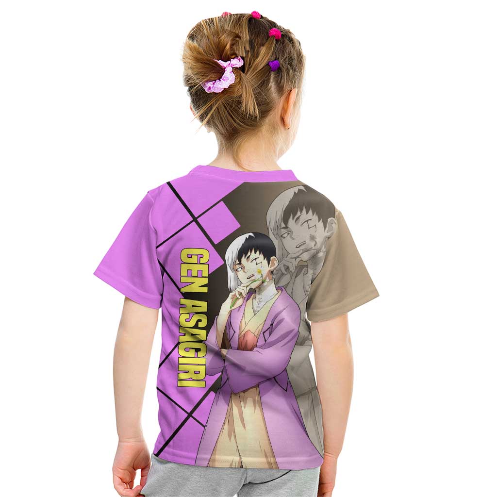 Gen Asagiri Dr. Stone Kid T Shirt with Mind Reading Pose and Clever Strategy Design - The Mazicc