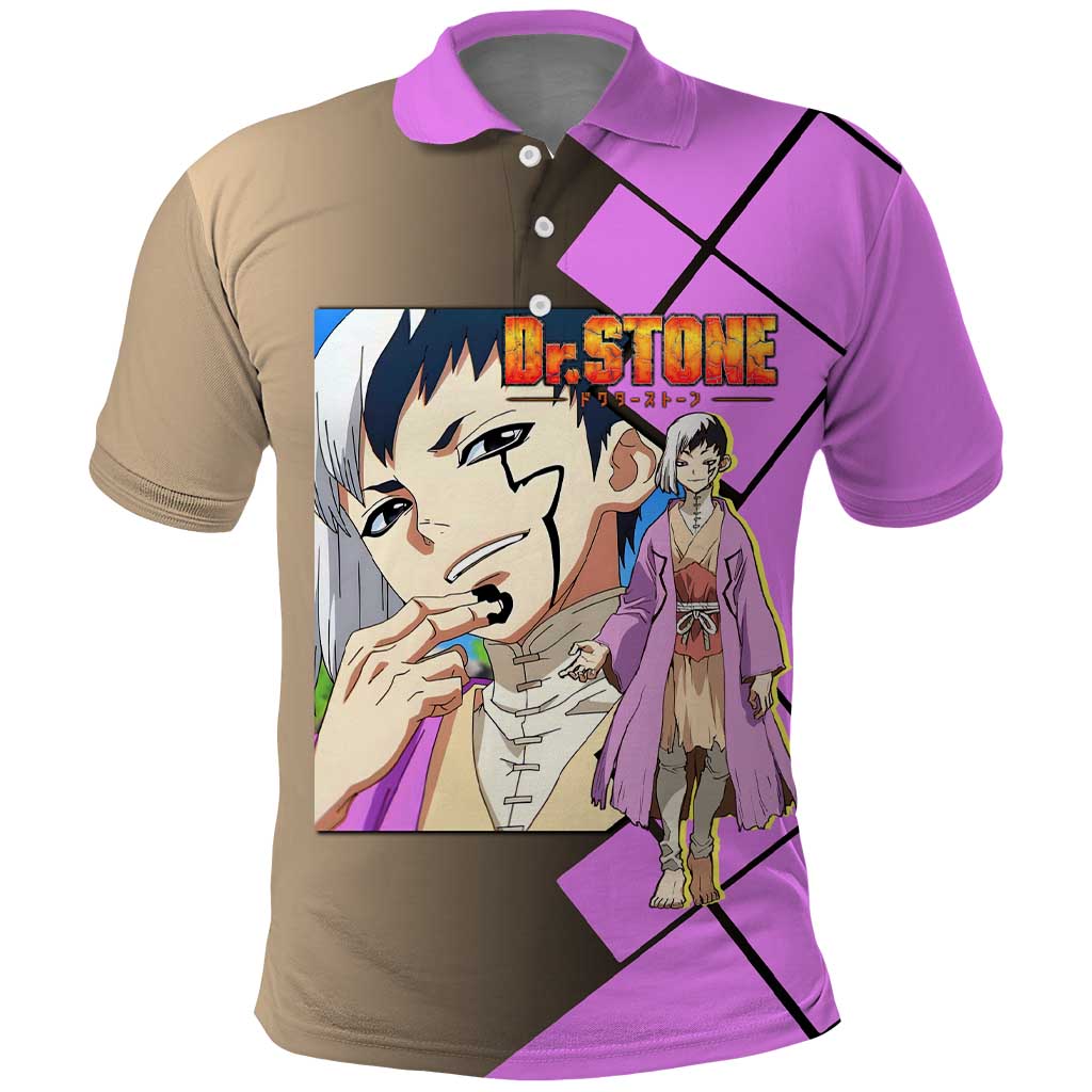 Gen Asagiri Dr. Stone Polo Shirt with Mind Reading Pose and Clever Strategy Design - The Mazicc