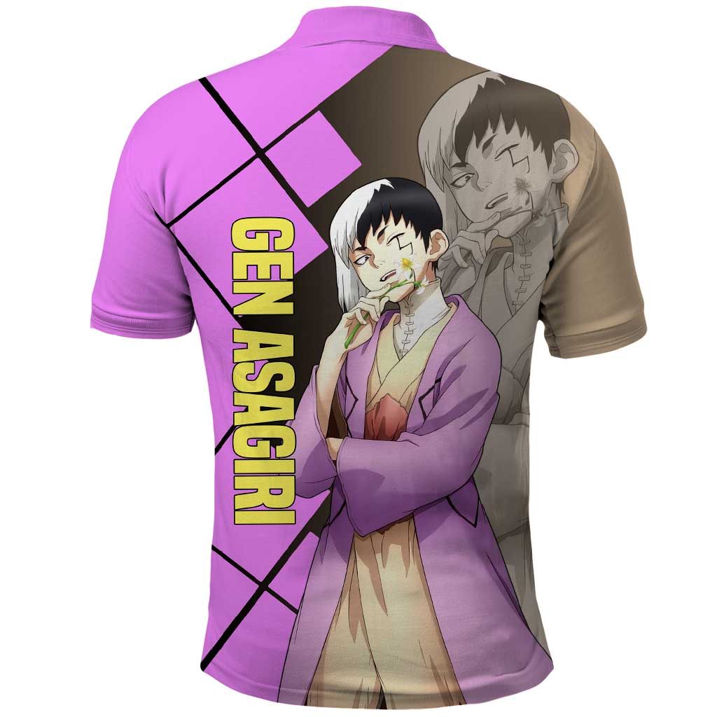 Gen Asagiri Dr. Stone Polo Shirt with Mind Reading Pose and Clever Strategy Design - The Mazicc