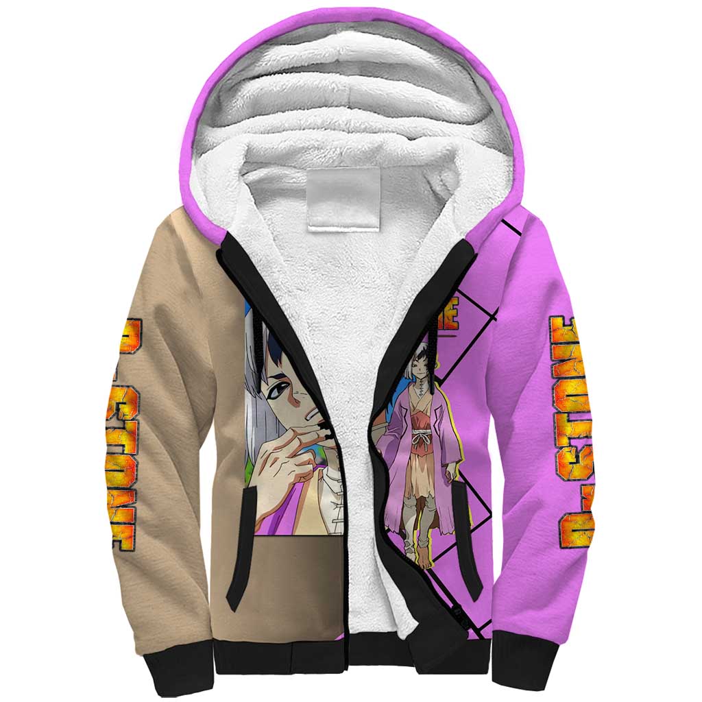 Gen Asagiri Dr. Stone Sherpa Hoodie with Mind Reading Pose and Clever Strategy Design - The Mazicc