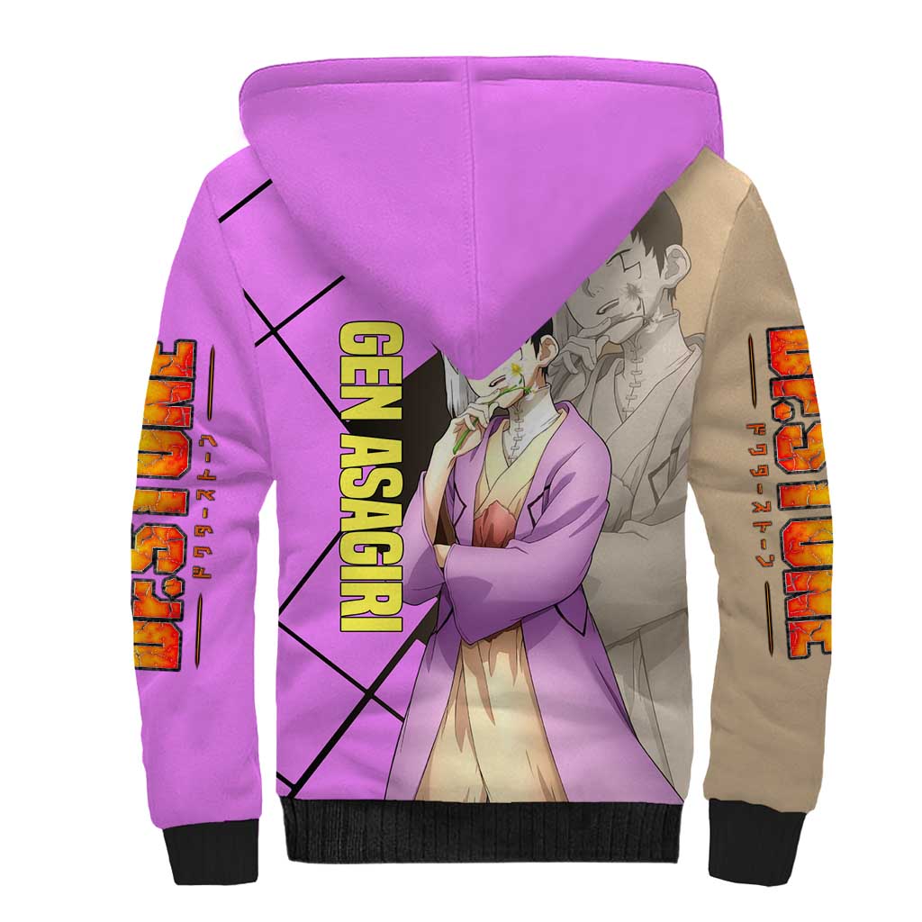 Gen Asagiri Dr. Stone Sherpa Hoodie with Mind Reading Pose and Clever Strategy Design - The Mazicc