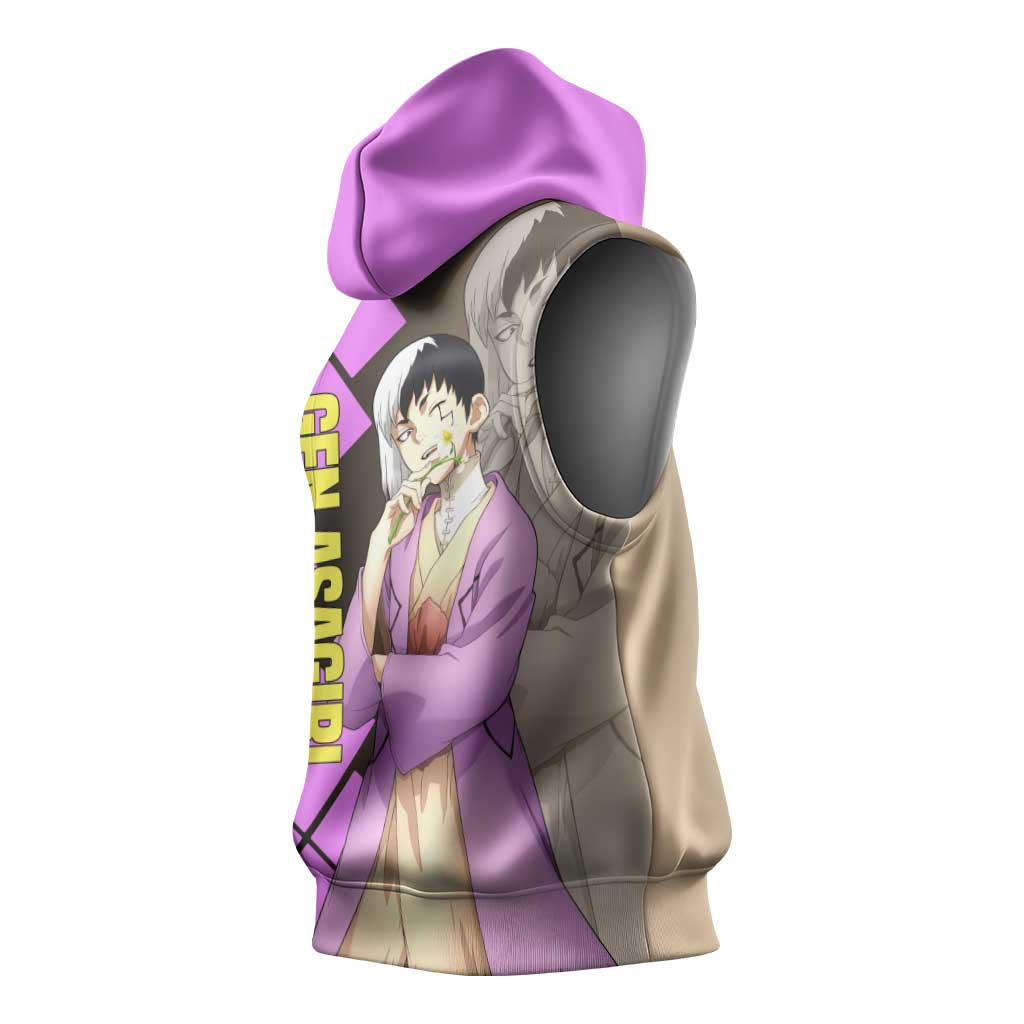 Gen Asagiri Dr. Stone Sleeveless Hoodie with Mind Reading Pose and Clever Strategy Design - The Mazicc