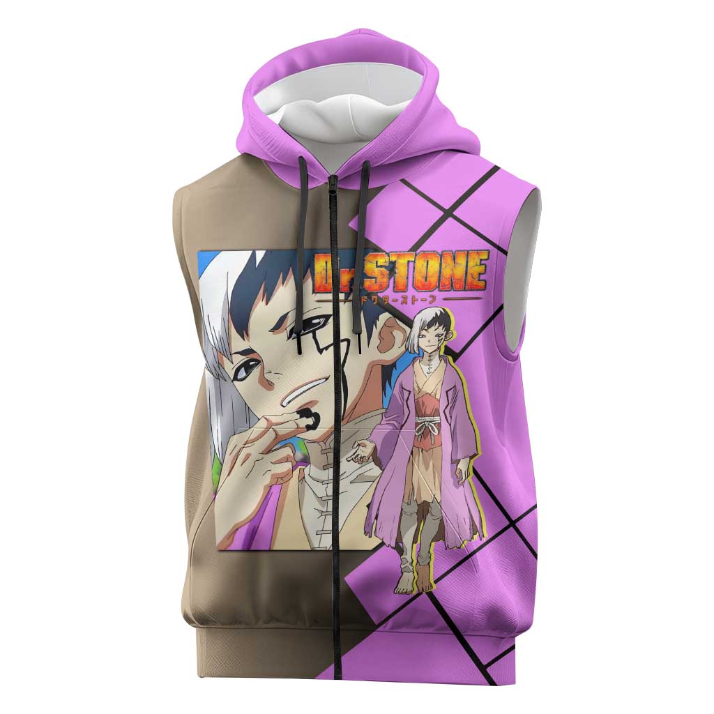 Gen Asagiri Dr. Stone Sleeveless Zip Hoodie with Mind Reading Pose and Clever Strategy Design - The Mazicc
