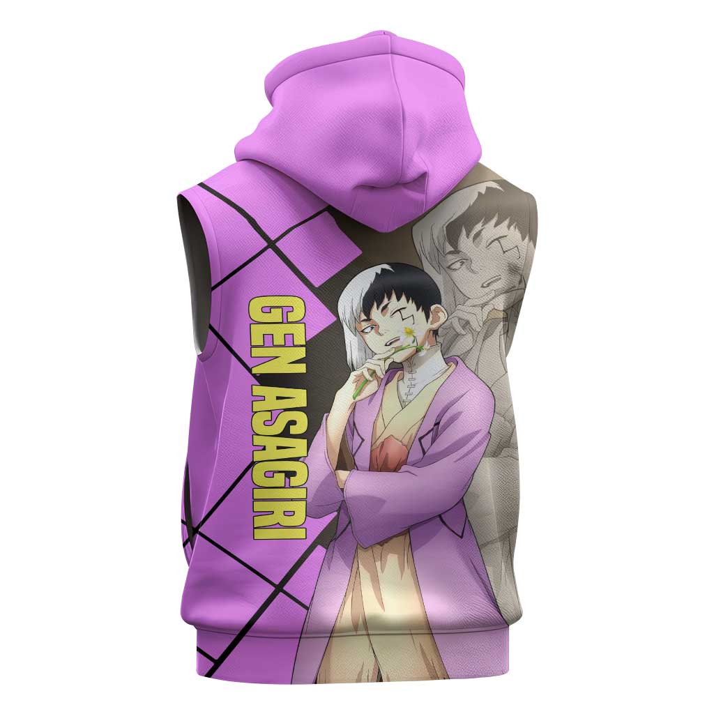 Gen Asagiri Dr. Stone Sleeveless Zip Hoodie with Mind Reading Pose and Clever Strategy Design - The Mazicc
