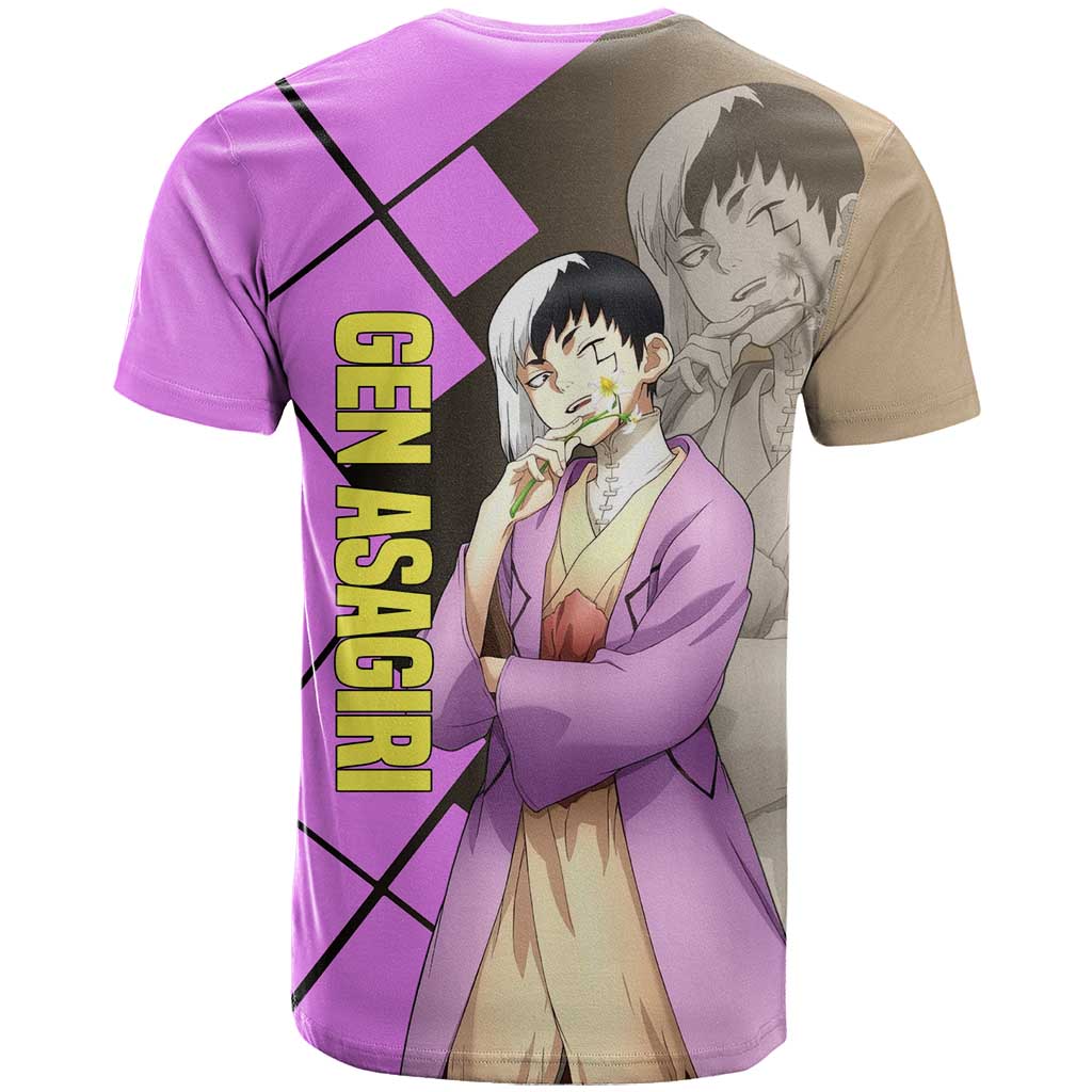 Gen Asagiri Dr. Stone T Shirt with Mind Reading Pose and Clever Strategy Design - The Mazicc